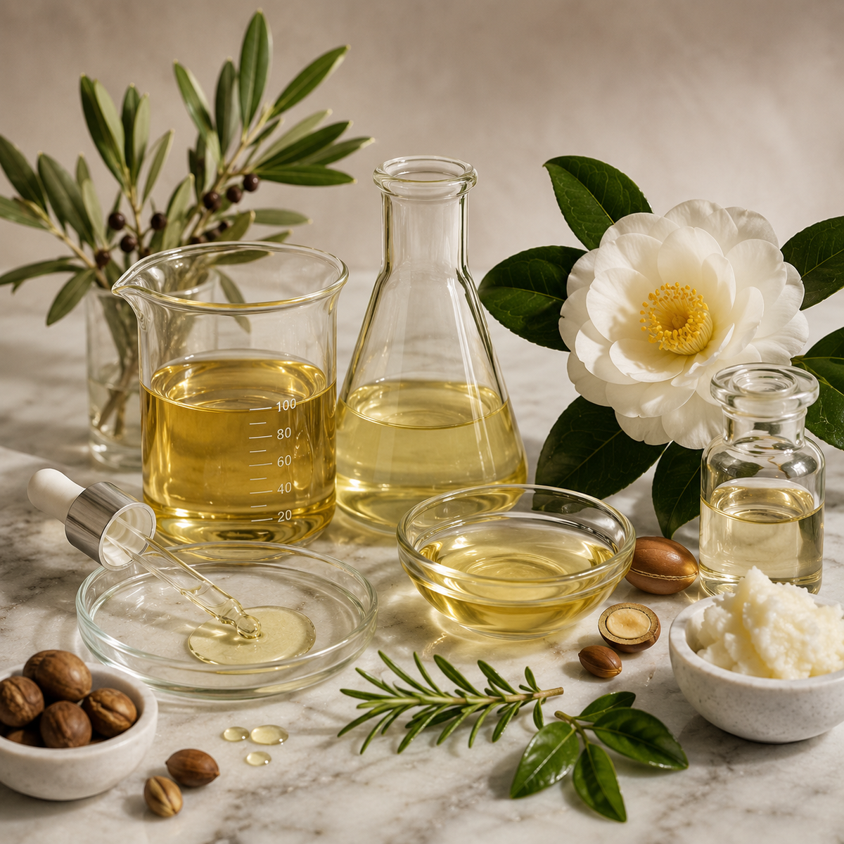 Premium botanical oils and carefully selected skincare ingredients used in PARI BODY formulations.